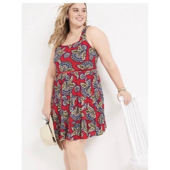 Maurices 2 pc Red Floral Skater Dress & Kimono Boho Artsy Plus Size 1X - Picture 6 of 9